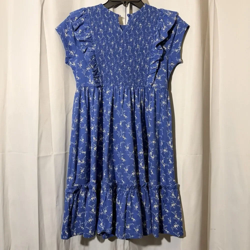 Ralph Lauren Floral Smocked Cotton Jersey Dress Size XL (16)